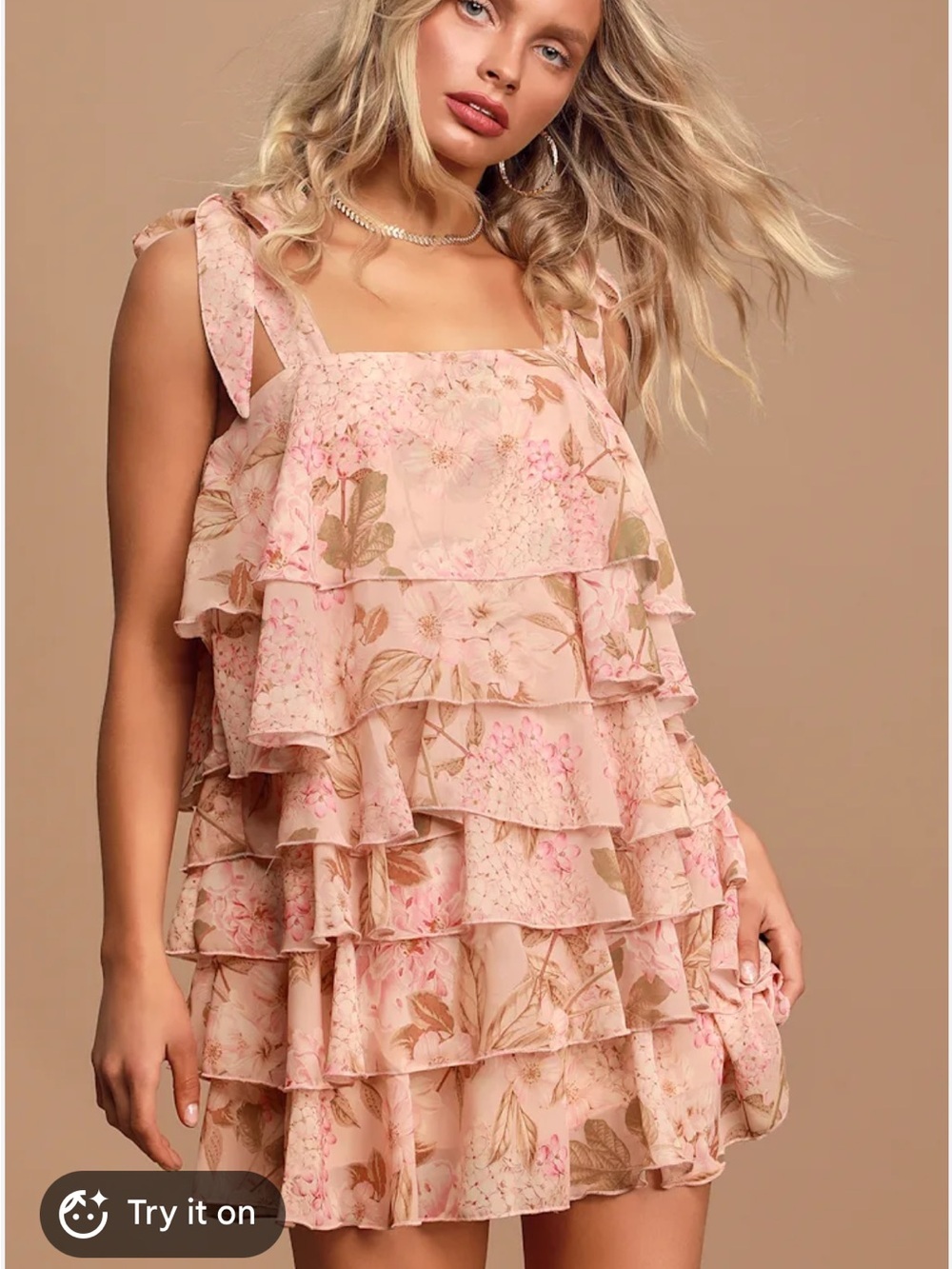 Show Me Your MuMu rowen Pink Floral Tiered Tie-Shoulder Mini Dress